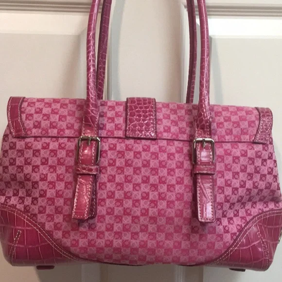Liz Claiborne Raspberry Pink Crocodile Pattern Handbag - plus Wallet! - Picture 2 of 16